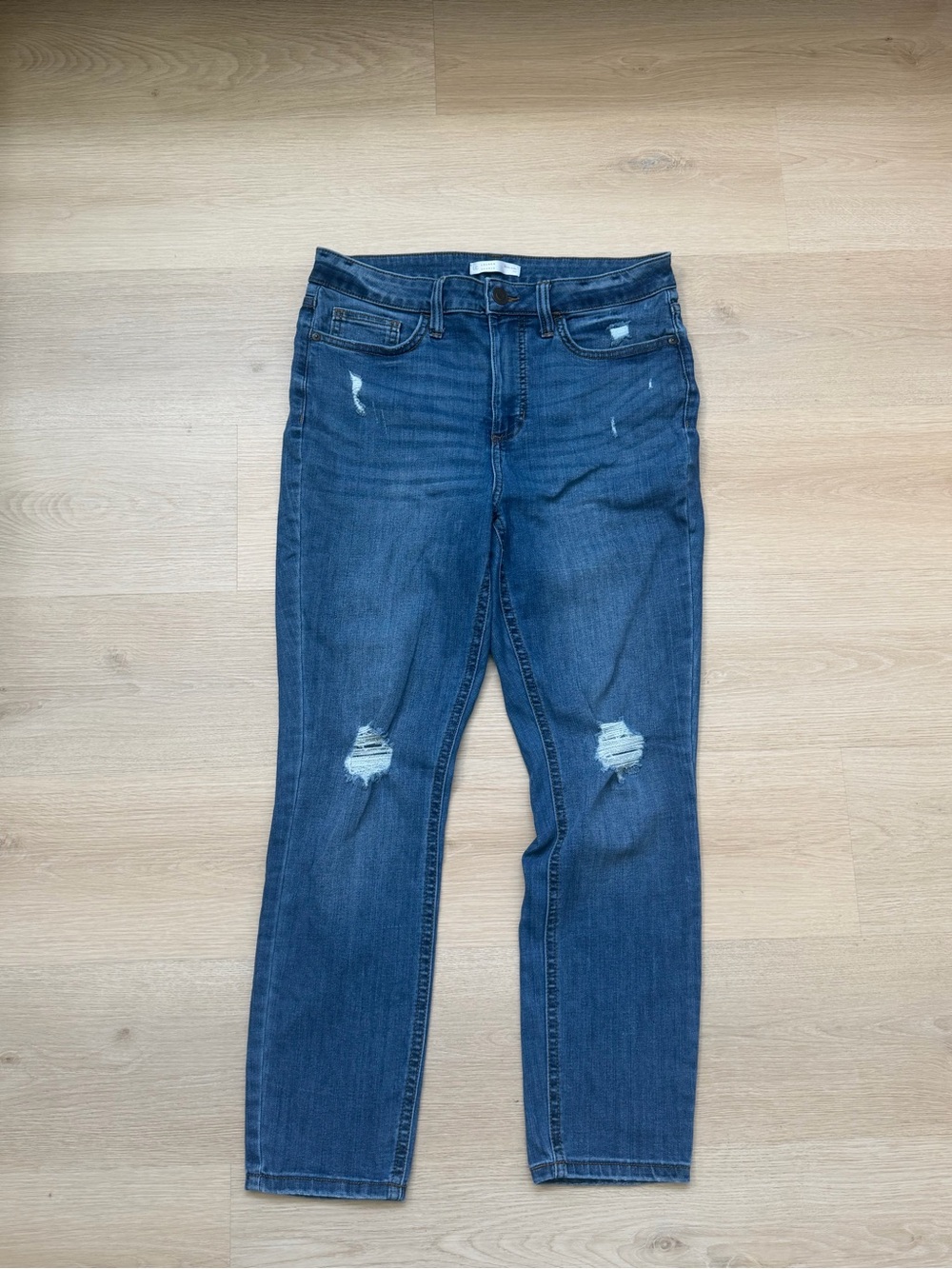 LC Lauren Conrad Dark Blue Straight-Leg Distressed Jeans